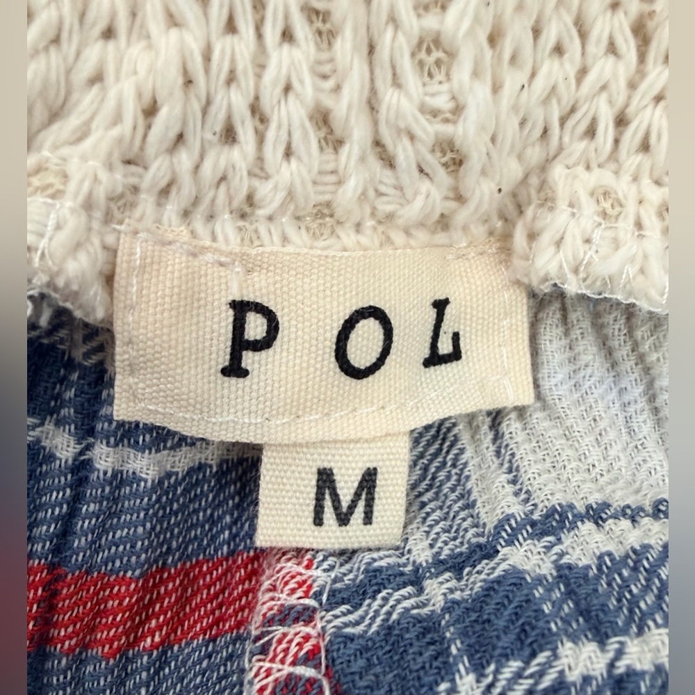 POL Multicolor Blues/Cream/Red Patchwork Crochet … - image 5